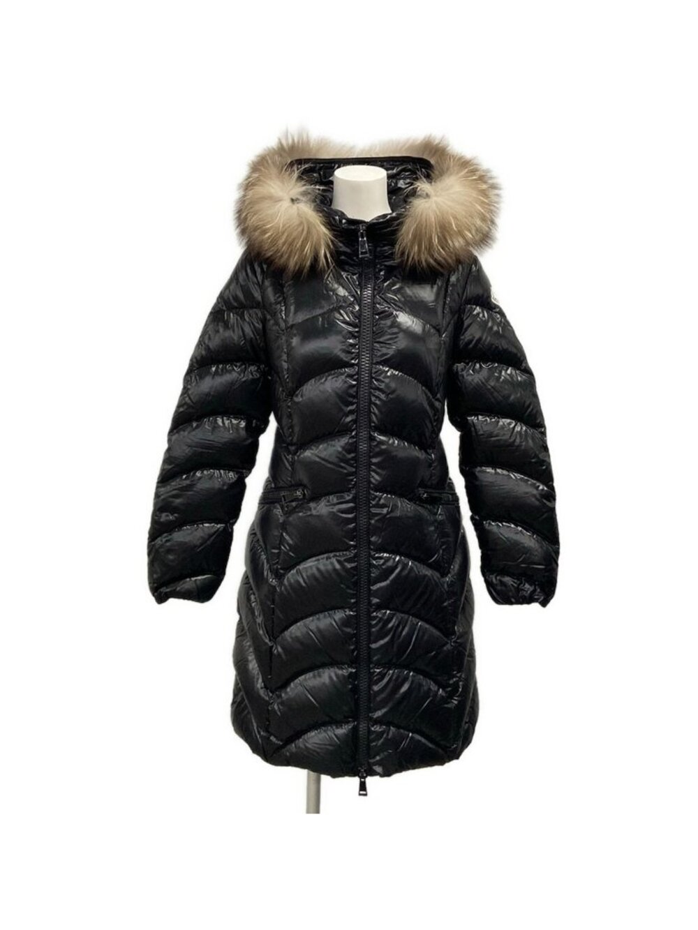 Moncler Down Coat 0 XS Albizia Black Long Sleeve Fur Removable Winter